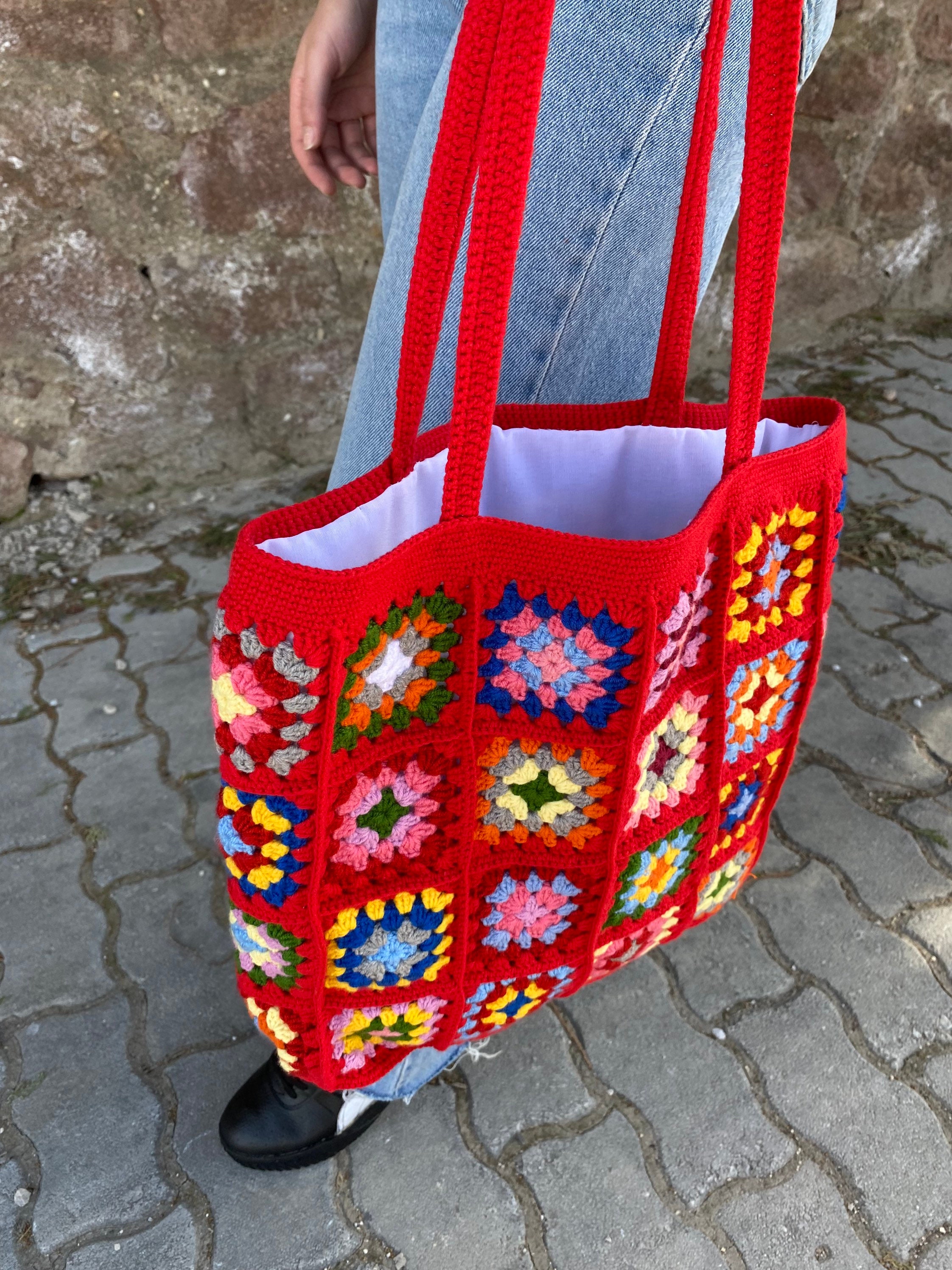 Unique Red Beach Bag, Crochet Boho Chic Tote, Bohemian Style Shoulder Purse, Vintage Festival Sty... — photo 2 of 10