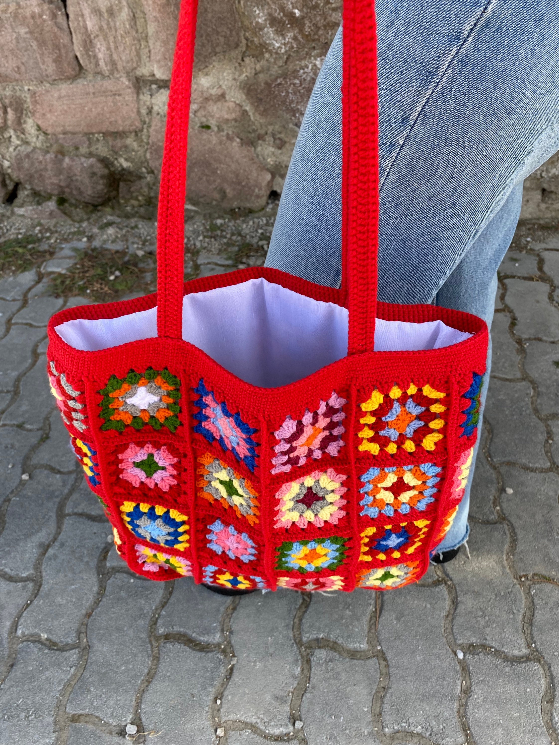 Unique Red Beach Bag, Crochet Boho Chic Tote, Bohemian Style Shoulder Purse, Vintage Festival Sty... — photo 3 of 10