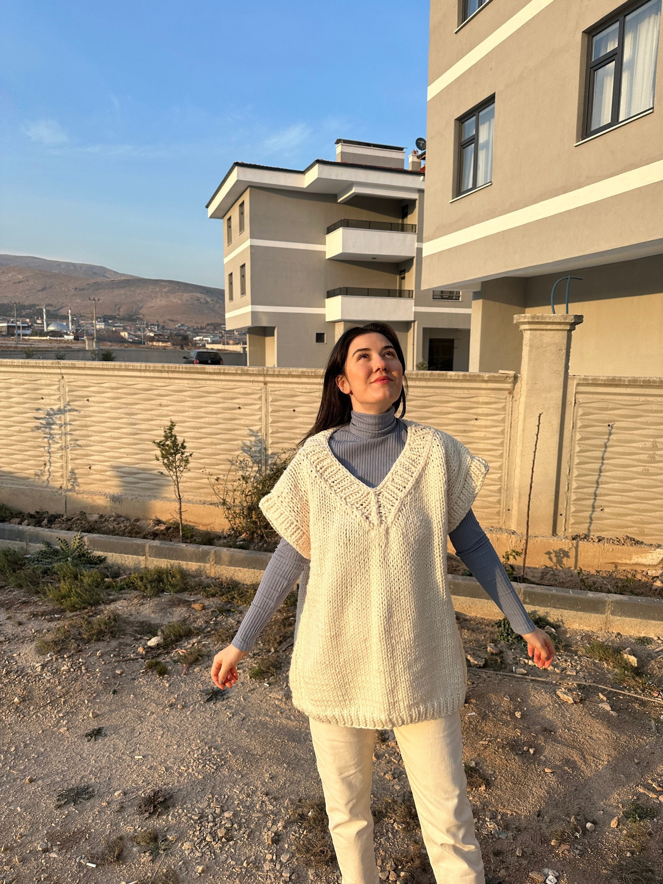 Unisex Oversized Vest, Knit Sweater, Oversized Knitwear, Unique Knitted Sweater, Trendy Pullover ... — photo 3 of 10