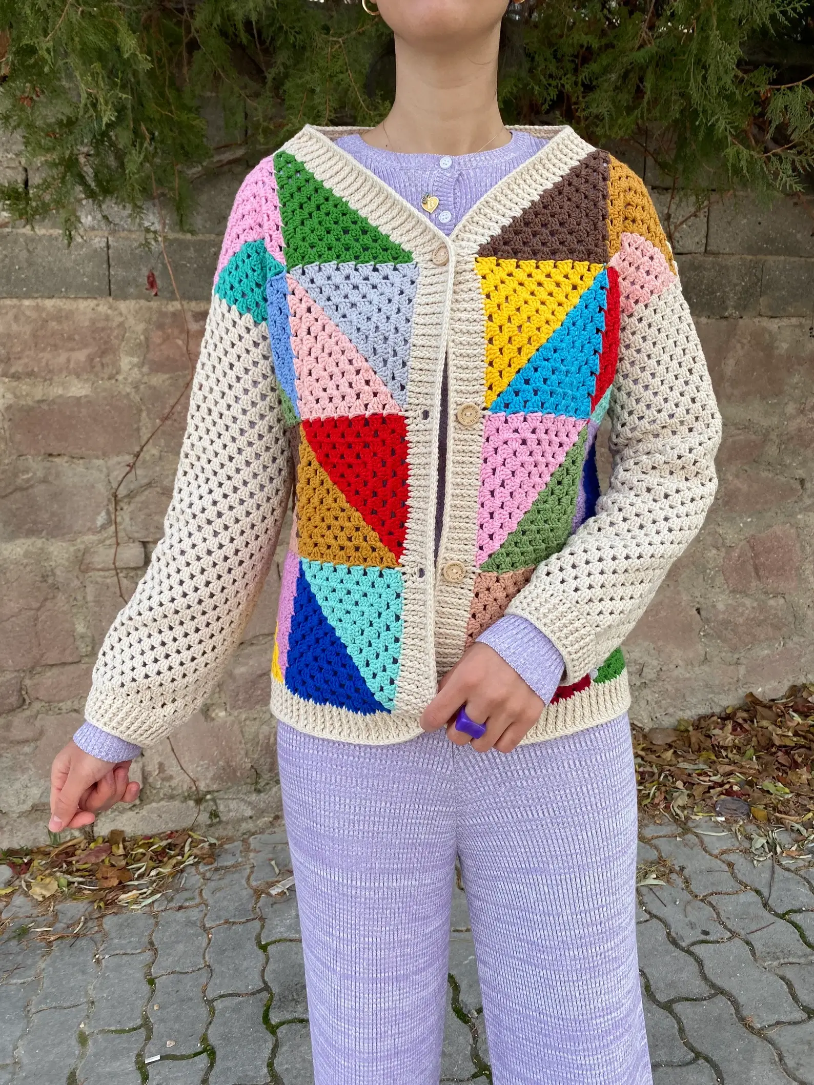 NWT Granny square knit geo crochet cardigan by - Depop